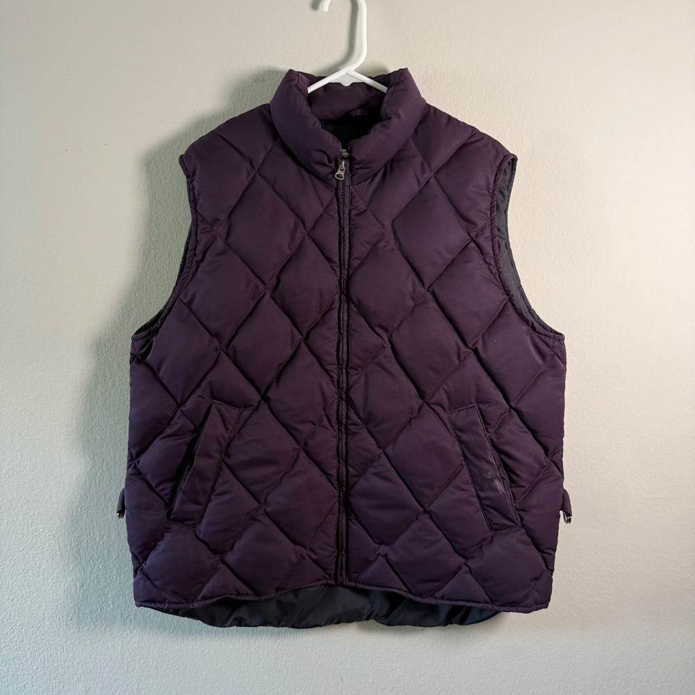Eddie Bauer Womens Purple Goose Down Puffer Vest Diamond Quilted Large L Zip